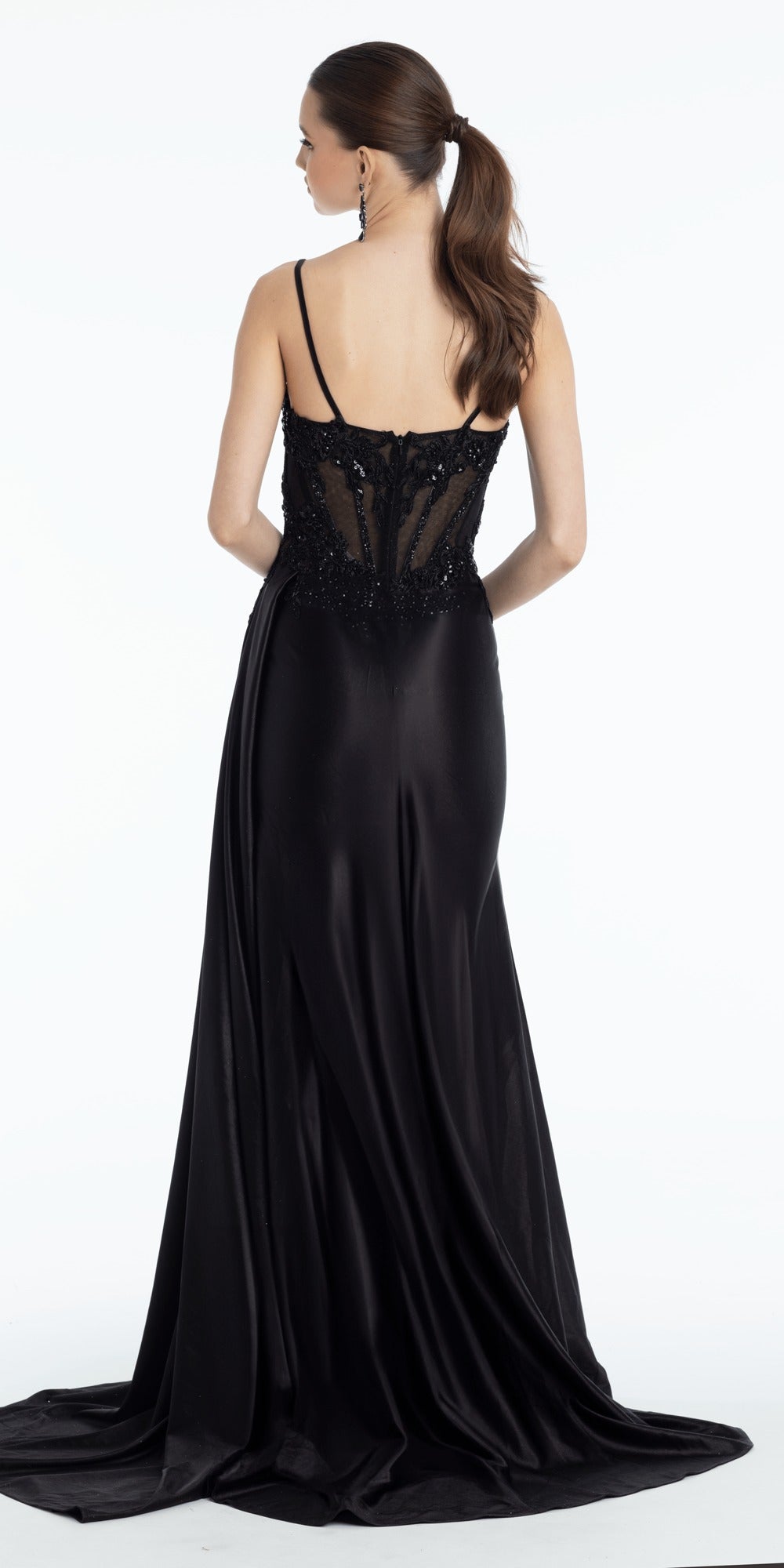 Sateen Pleated Strapless Trumpet Dress with Heat Stones