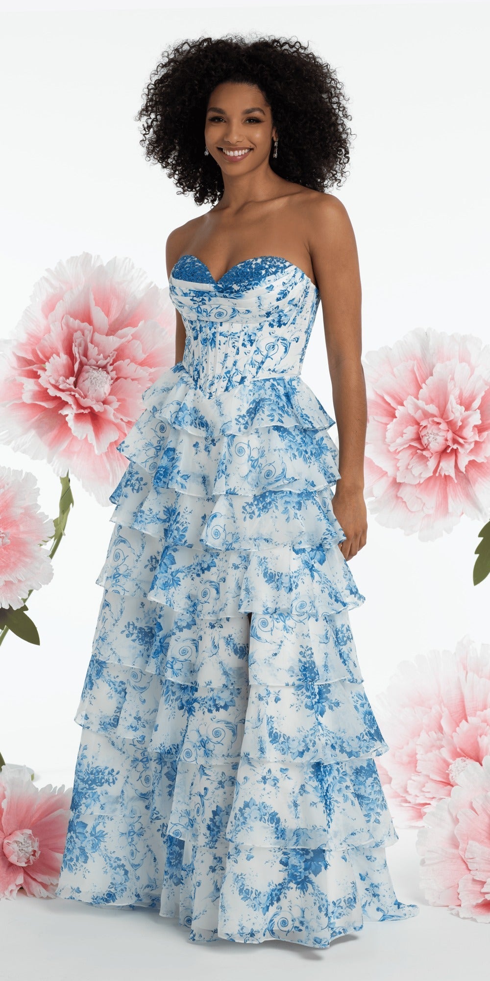Lace Embellished Strapless Trumpet Dress with Peek-a-Boo Illusion Corset