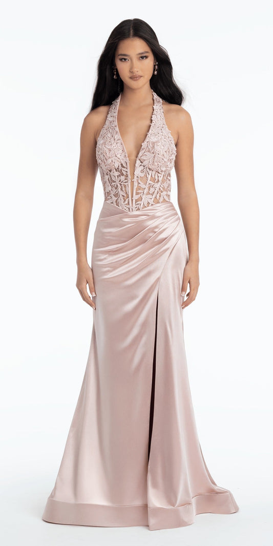 3D Floral Mesh Strappy Back Mermaid Dress with Godets