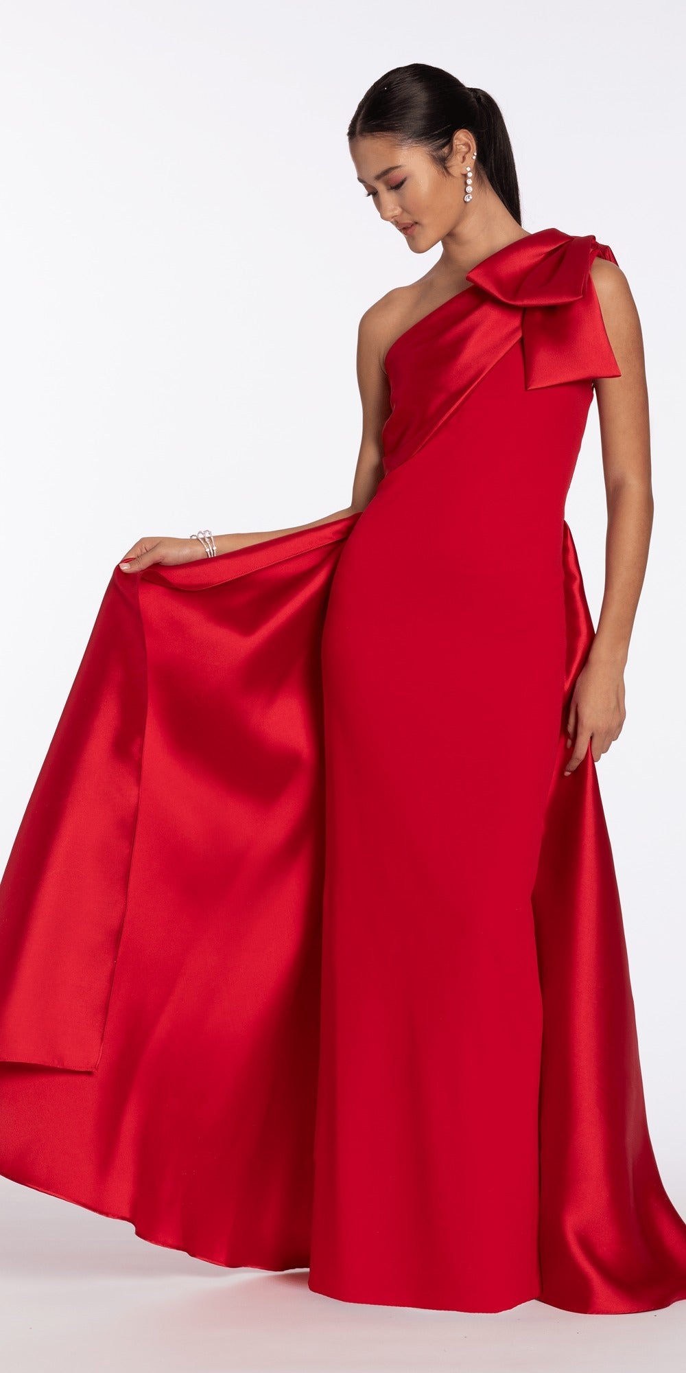 Sequin V Back 3/4 Sleeve Column Dress with Ruching