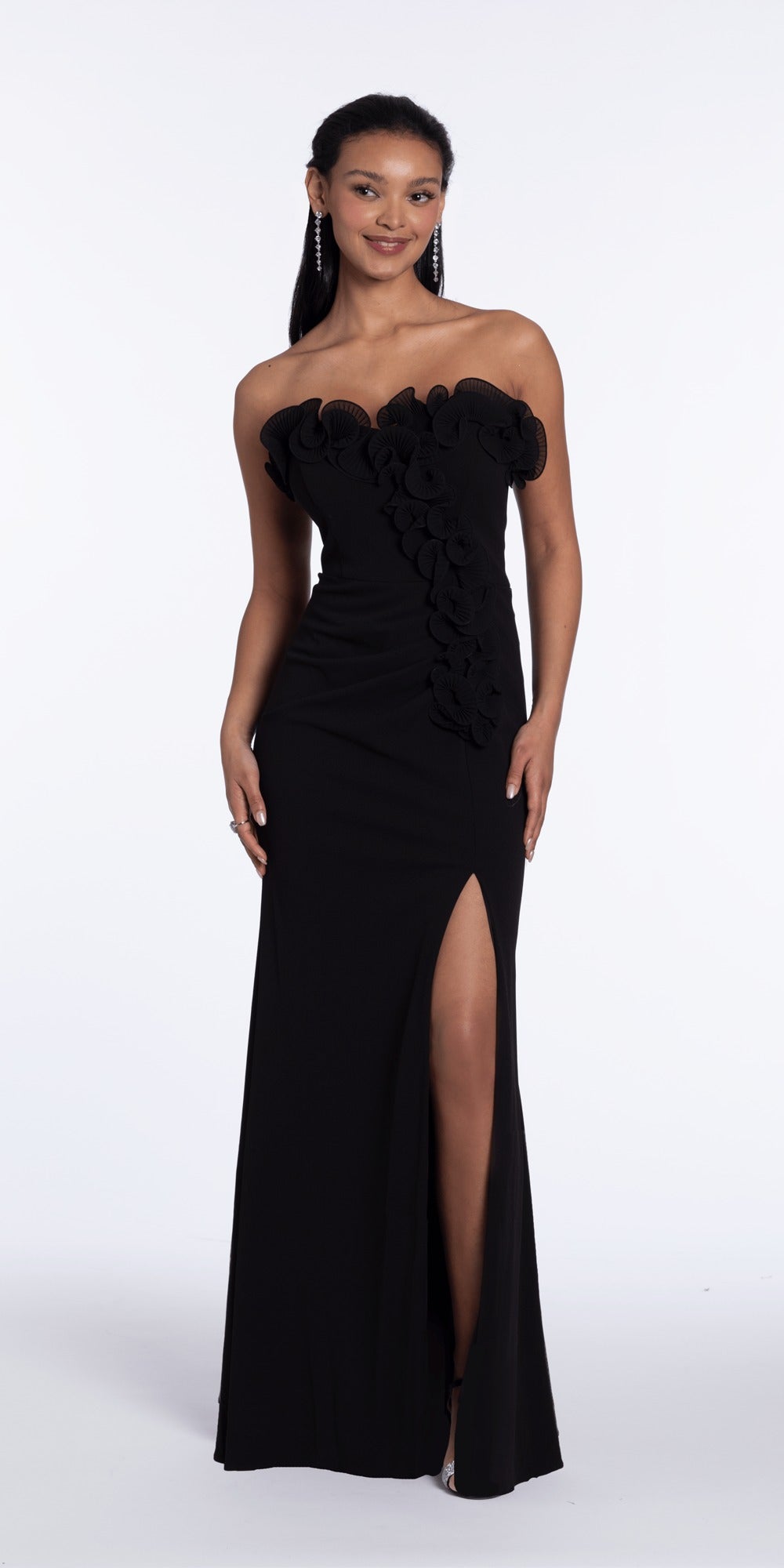 Embroidered Sequin Sweetheart Corset Column Dress with Side Slit