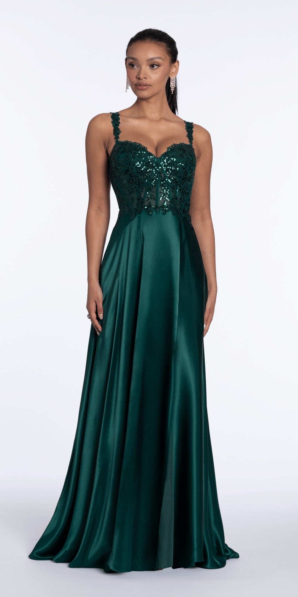 Strappy Back Sweetheart Sequin Column Dress with Side Slit
