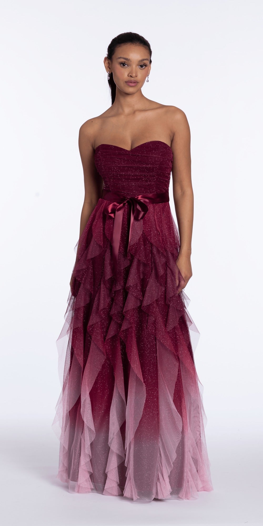 Strapless Satin Floral Corset Tiered Mermaid Dress