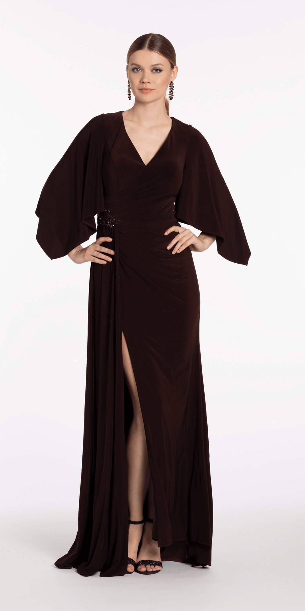 Mesh Beaded Sweetheart Column Dress with Illusion Cut Out