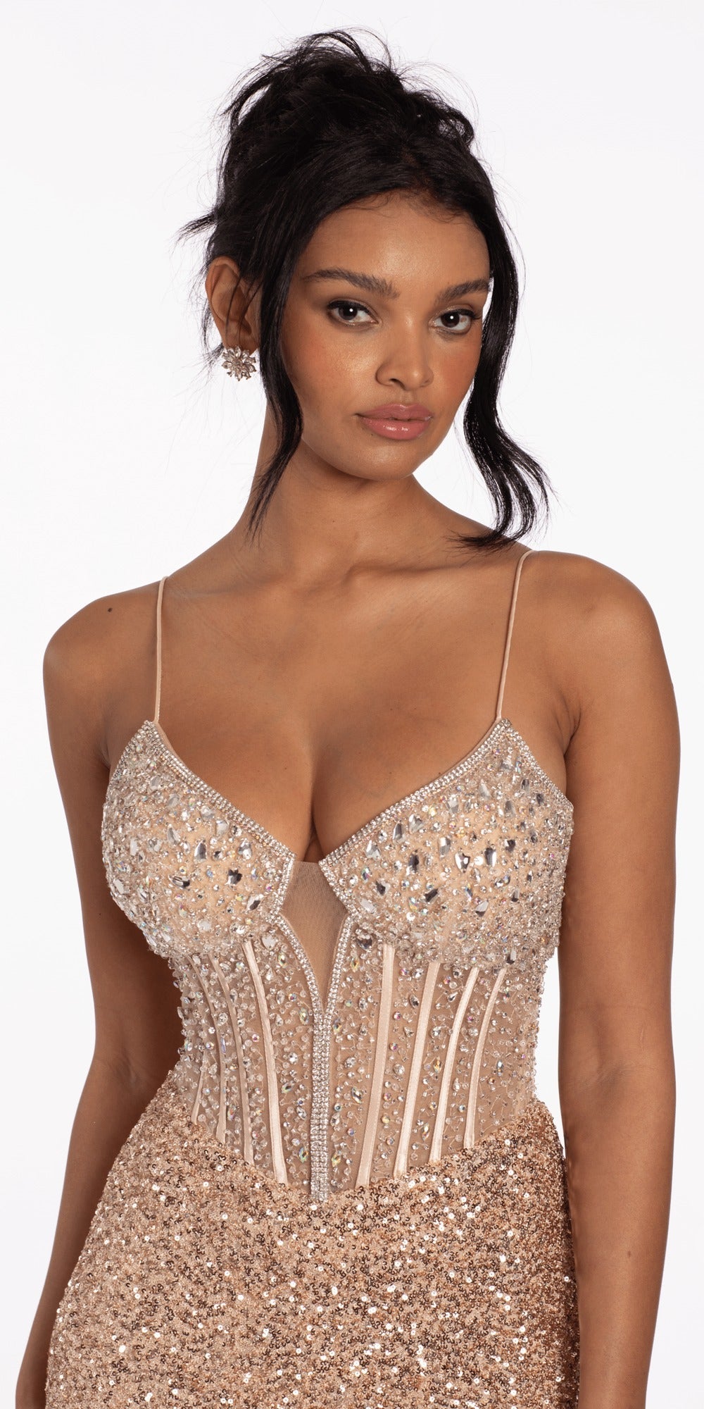 Satin Off the Shoulder Ballgown with Rhinestone Bow Detail