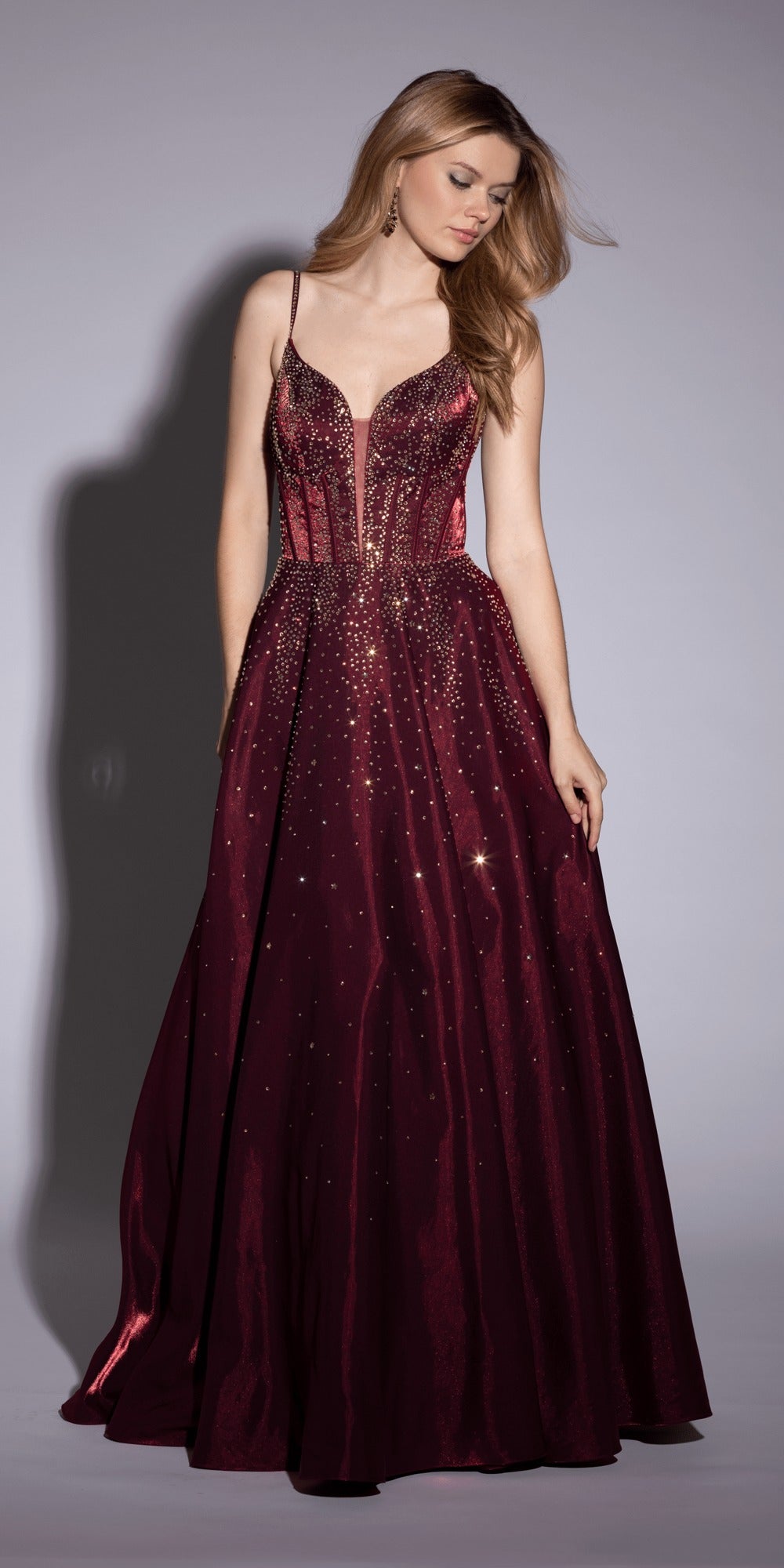 Strapless Glitter Mesh Ombre A Line Dress with Tendrils