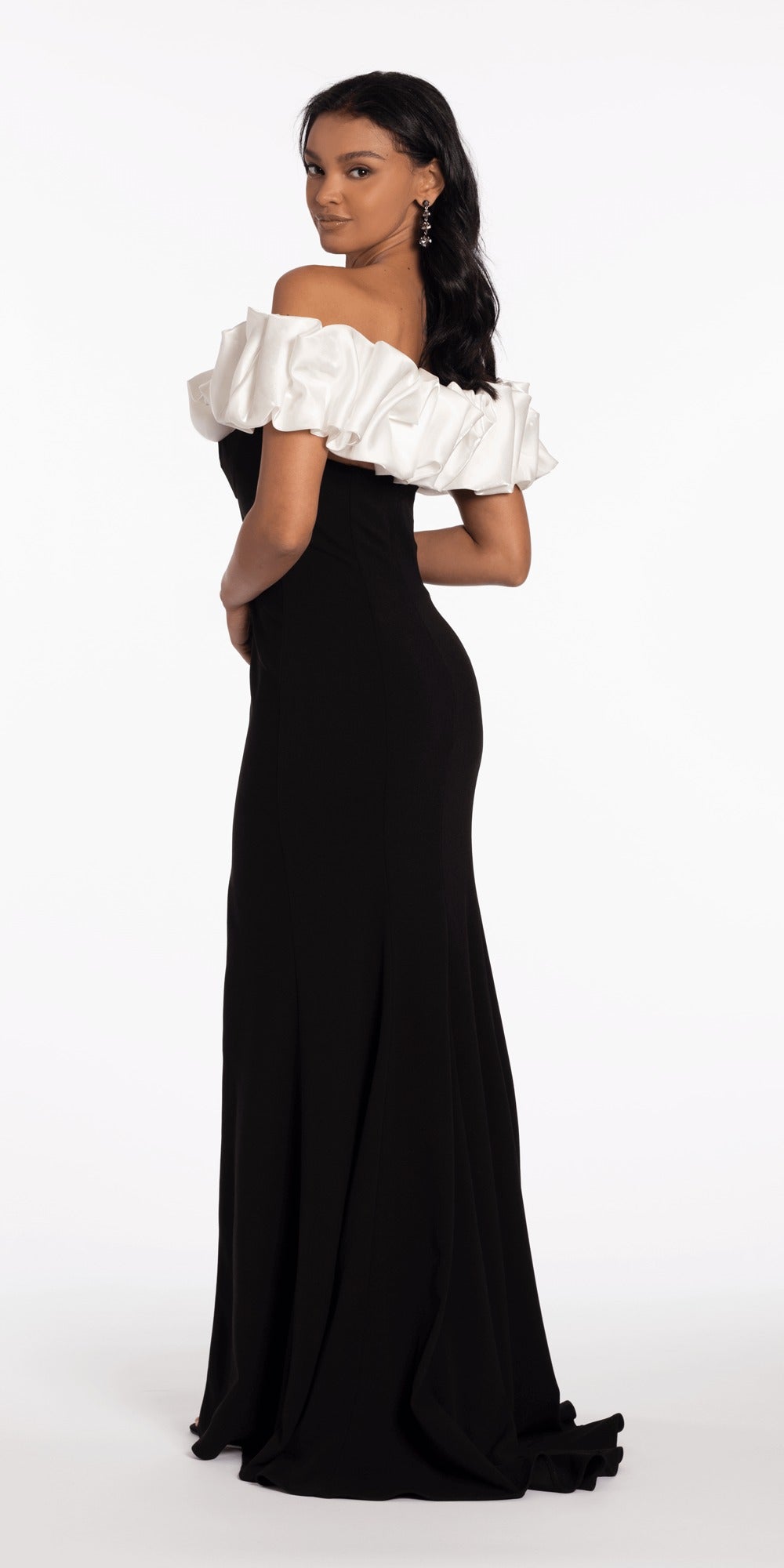 Shimmer Two Tone Off the Shoulder Bow Trumpet Dress