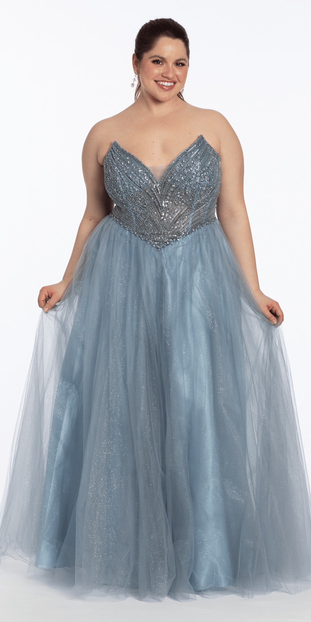 Strapless Sweetheart Glitter Tulle Corset Ballgown