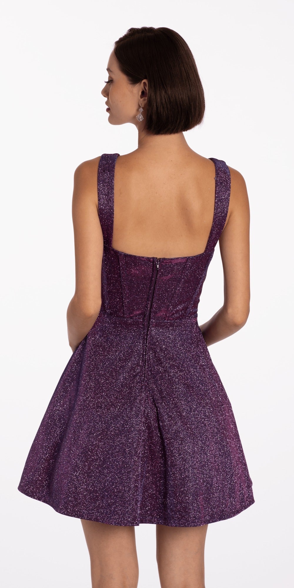 Stretch Sateen Shimmer Plunge Trumpet Dress with Sweep Train