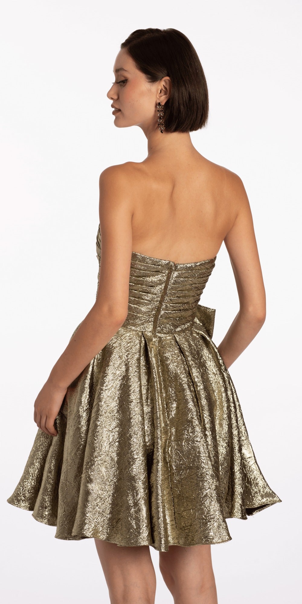 Glitter Knit Embellished Sweetheart Corset Trumpet Dress with Ruching