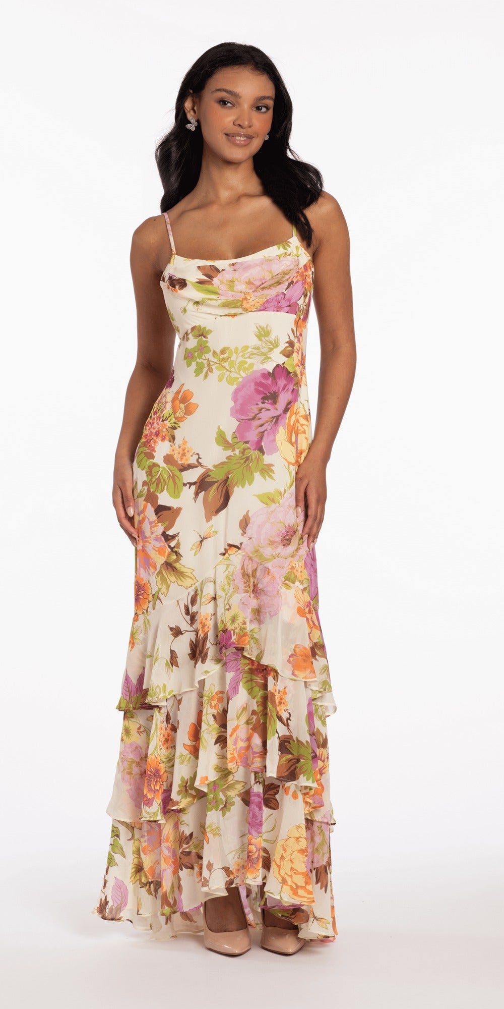 Glitter Plunging Lace Up Back Ballgown