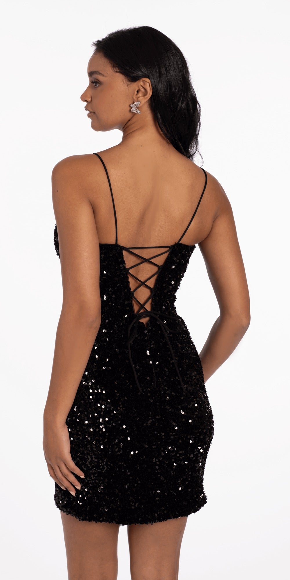 Drape Neck Satin Skater Dress with Sheer Back Panels
