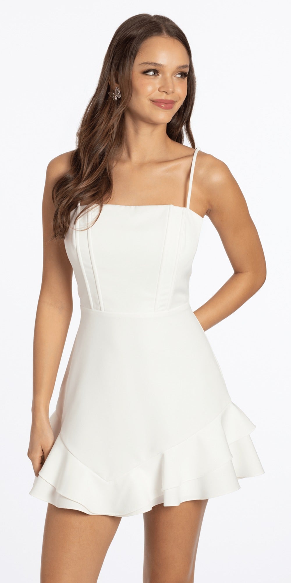 Sequin Embroidered Corset Mesh Tiered Ballgown with Illusion Back