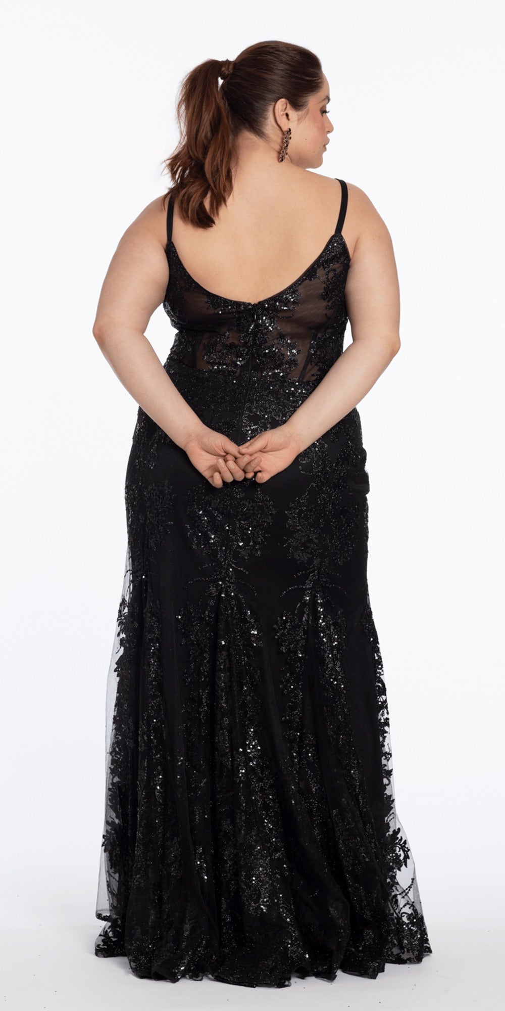 Glitter Mesh Scoop Neck Fit and Flare Dress with Pearl Straps
