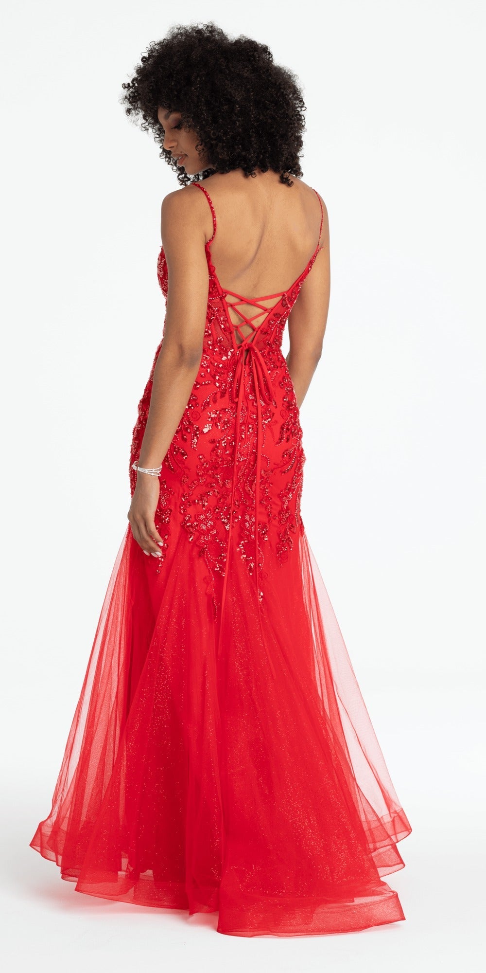 Sweetheart Glitter Mesh Lace Up Back Skater Dress with Pockets