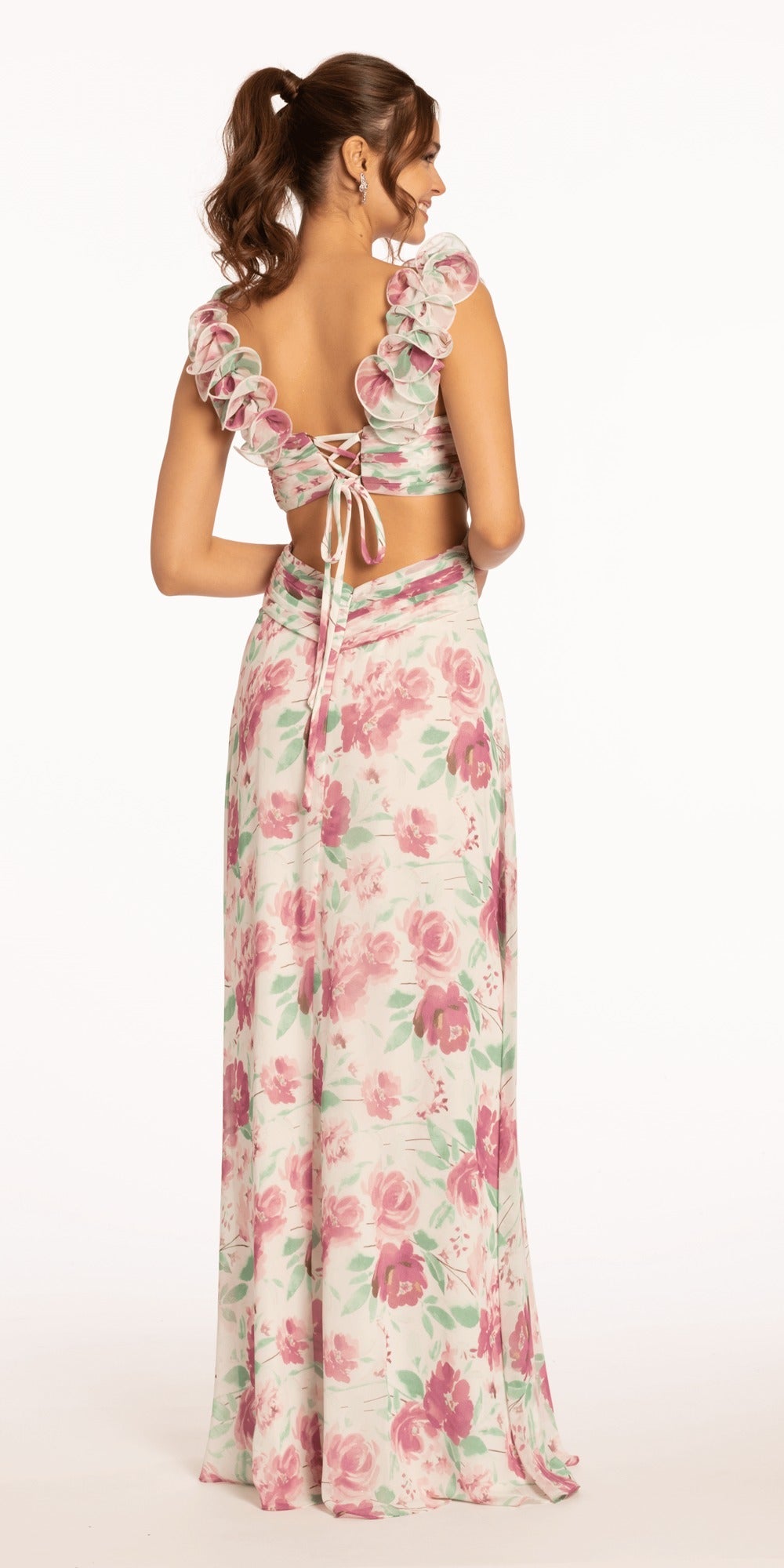 Satin Off the Shoulder Fit and Flare Dress with Princess Pleats