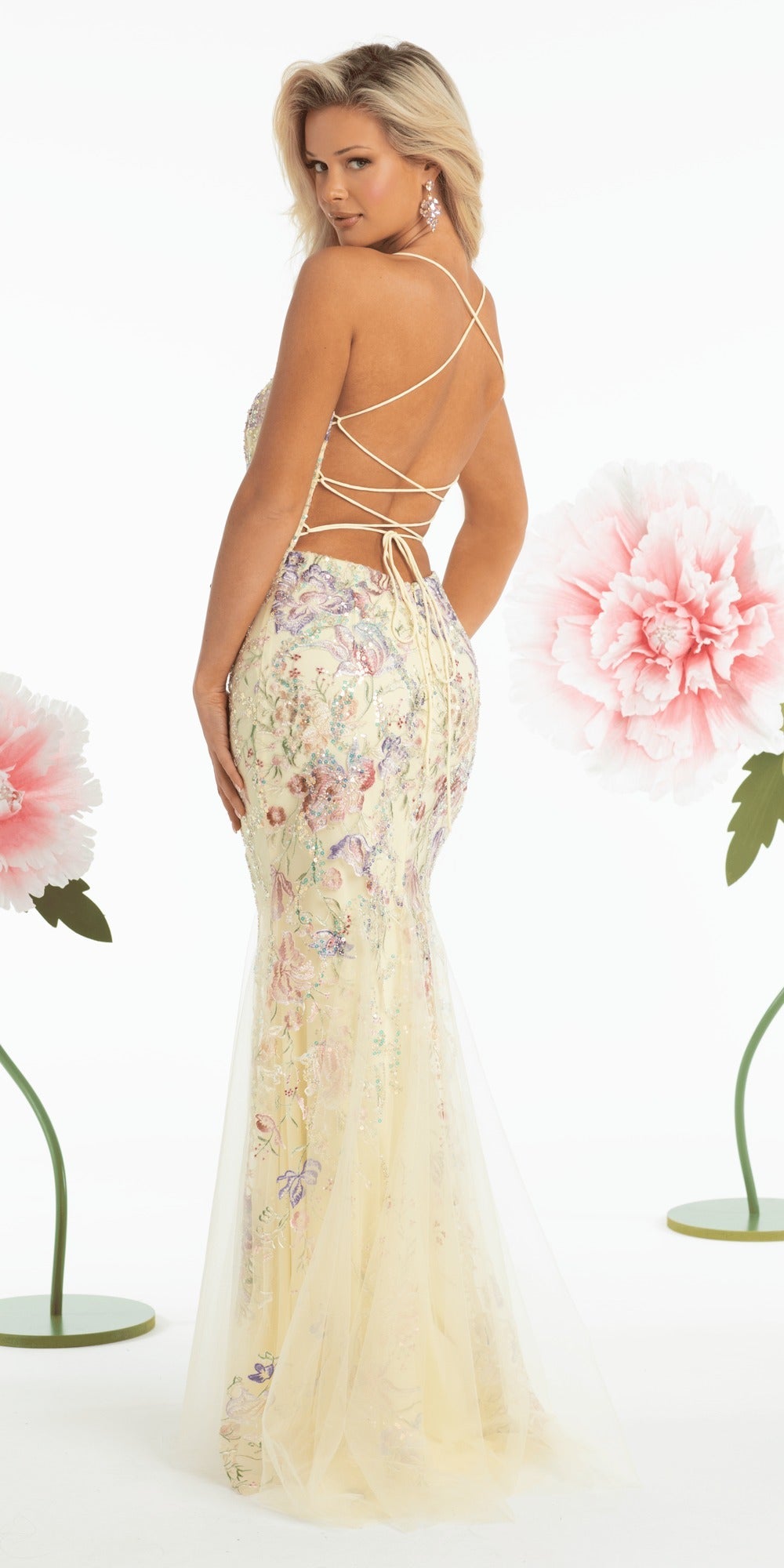 Strapless Embroidered Organza Corset Ballgown with Ruffles