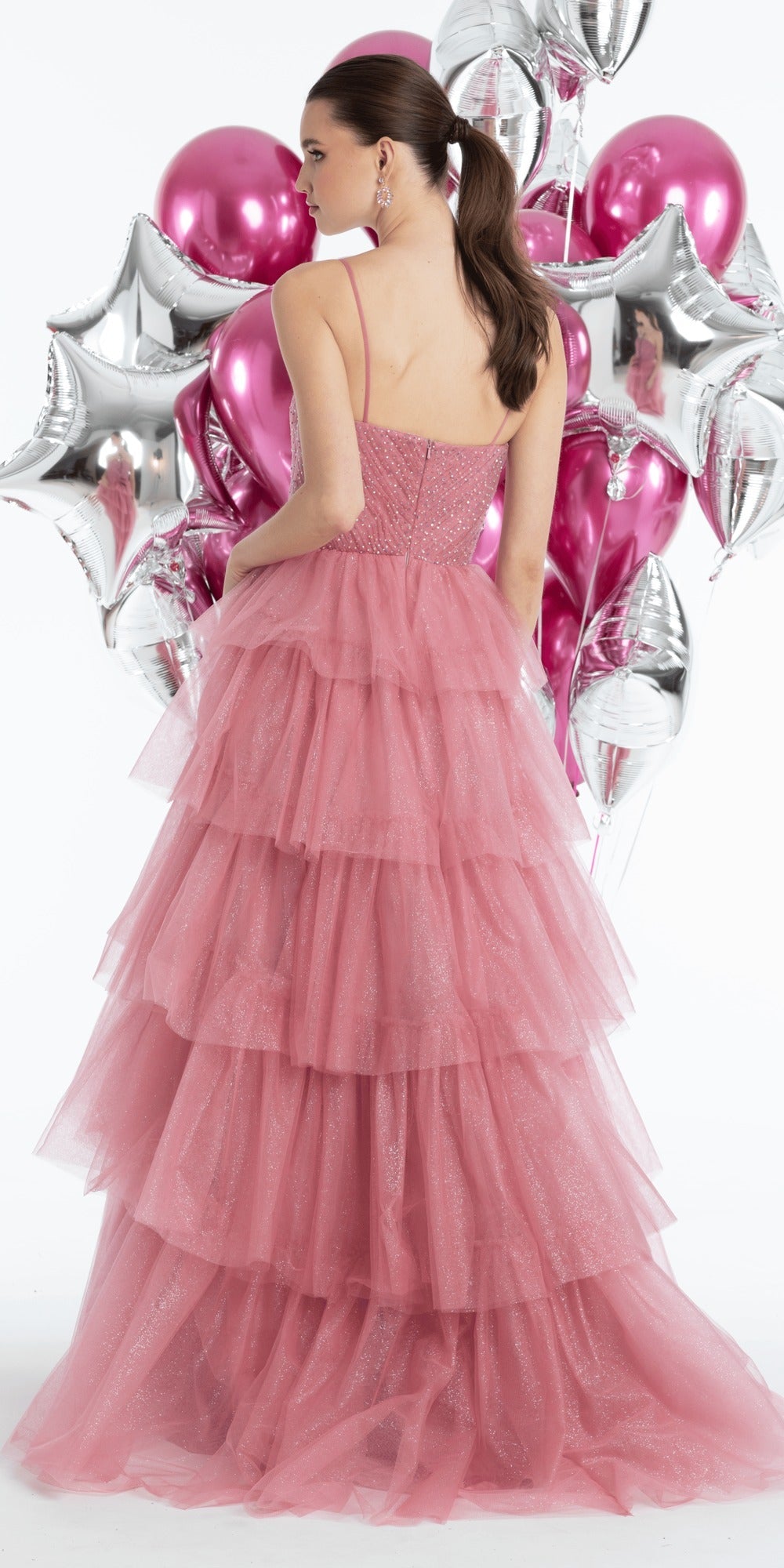 Glitter Mesh Corset Fit and Flare Dress with Tendrils