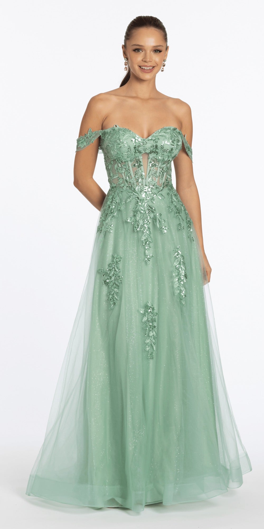 Glitter Mesh Sweetheart Keyhole Column Dress with Tendrils