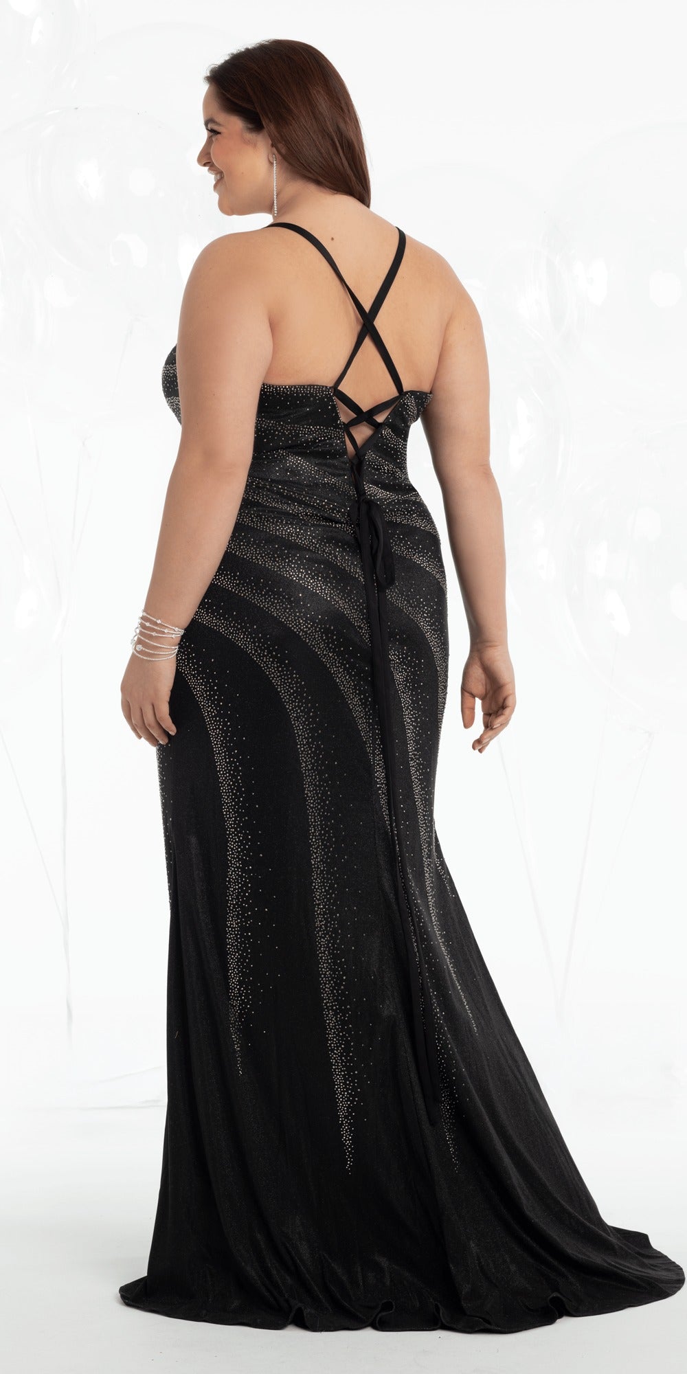 Sweetheart Crepe Trumpet Dress with Sequin Cascade Train