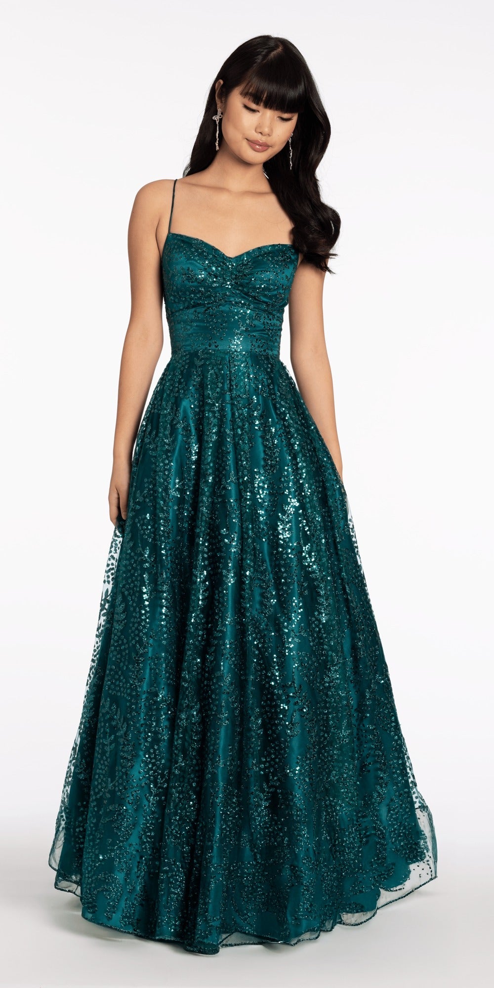 Floral Applique Off the Shoulder Glitter Tulle Mermaid Dress