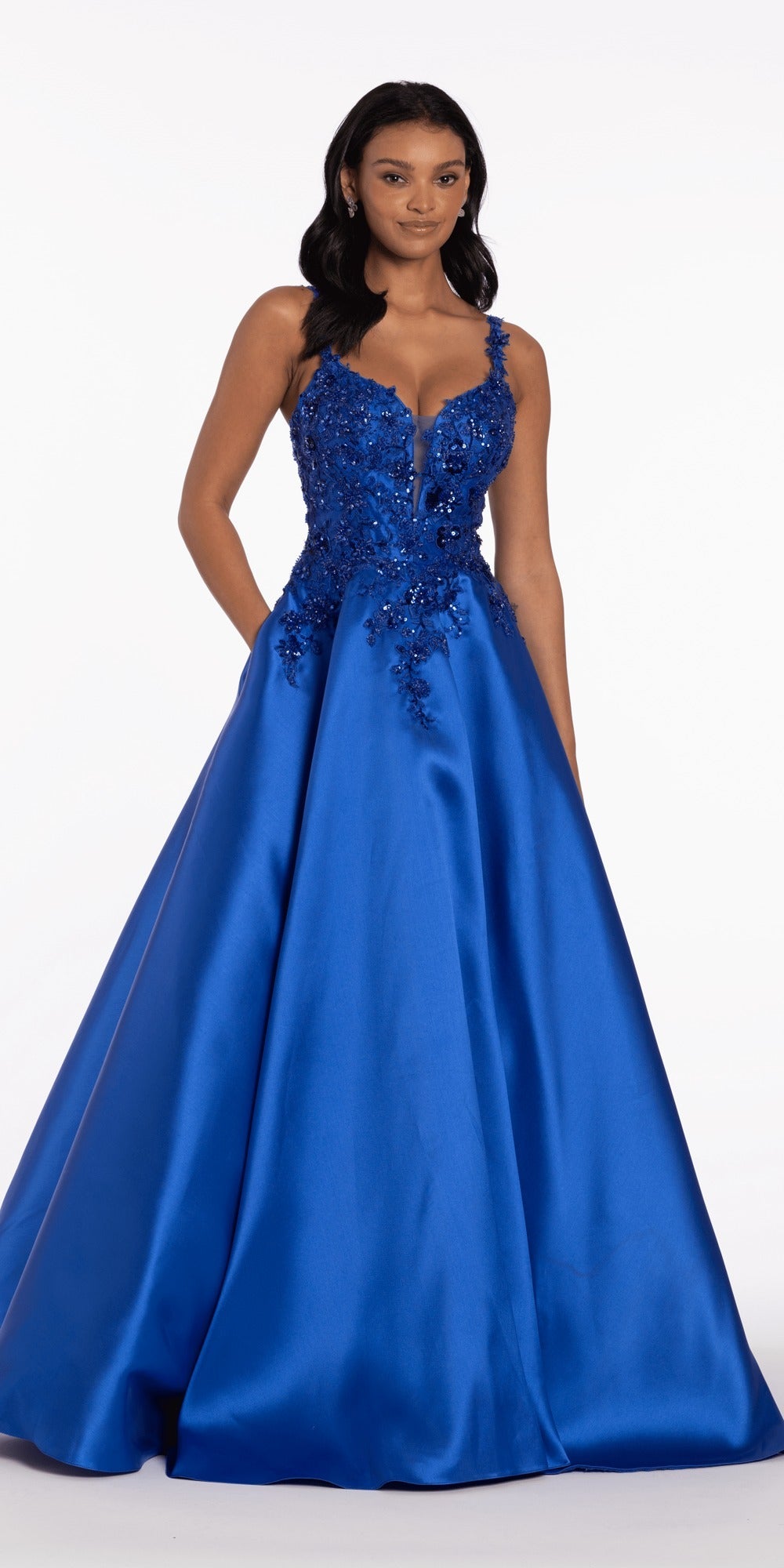 Beaded Lace Applique Cleo Neck Tulle Tiered Ballgown