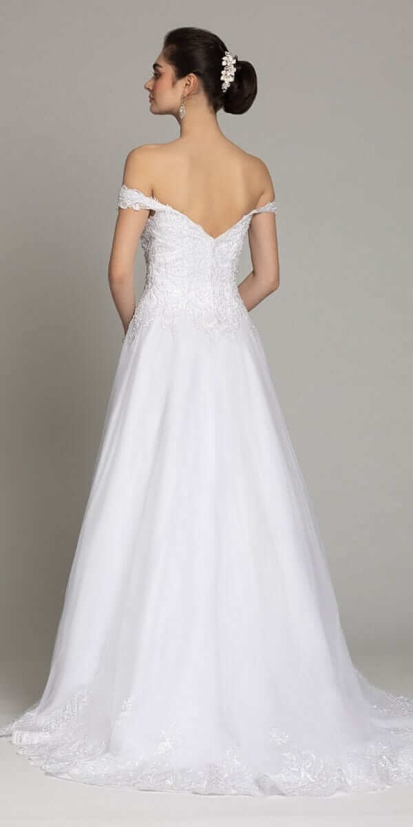 Off The Shoulder Lace Satin A-Line Gown