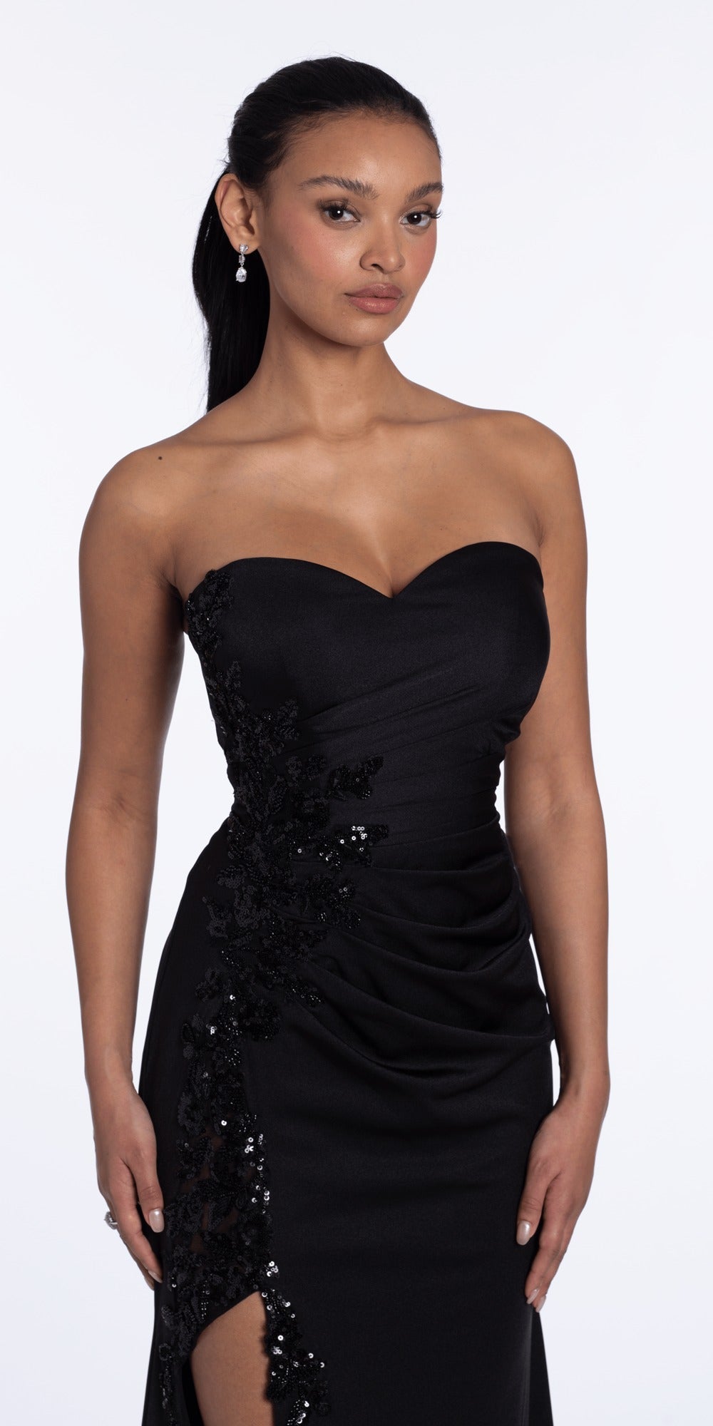 Off the Shoulder Mesh Applique Tiered Ballgown