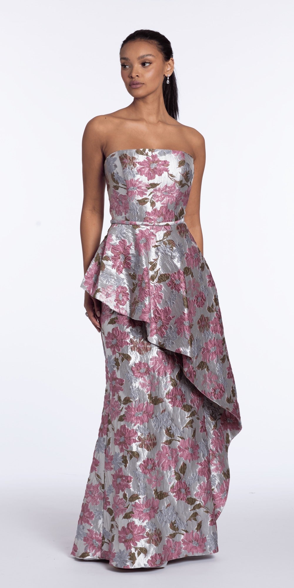 Strapless Plunge Embroidered Tulle Mermaid Dress