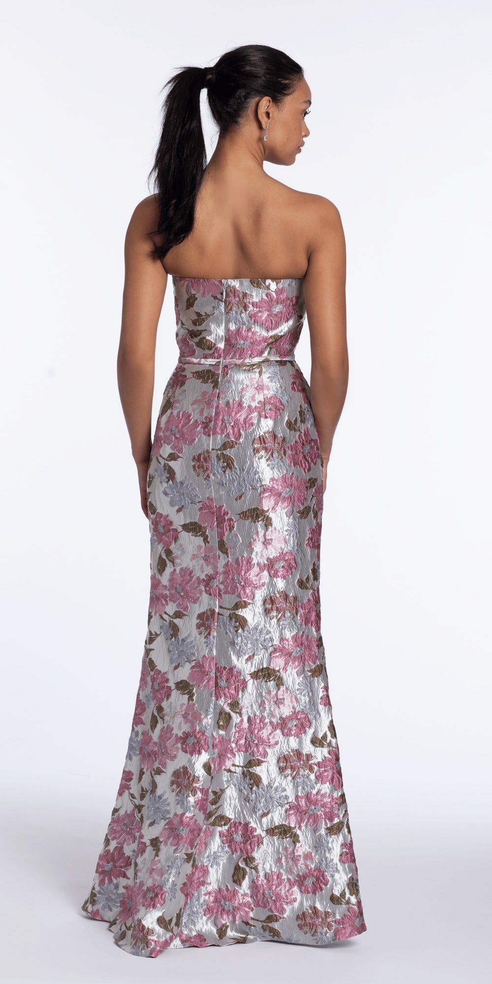Satin Stone Encrusted Strapless Sweetheart Corset Column Dress with Side Ruching