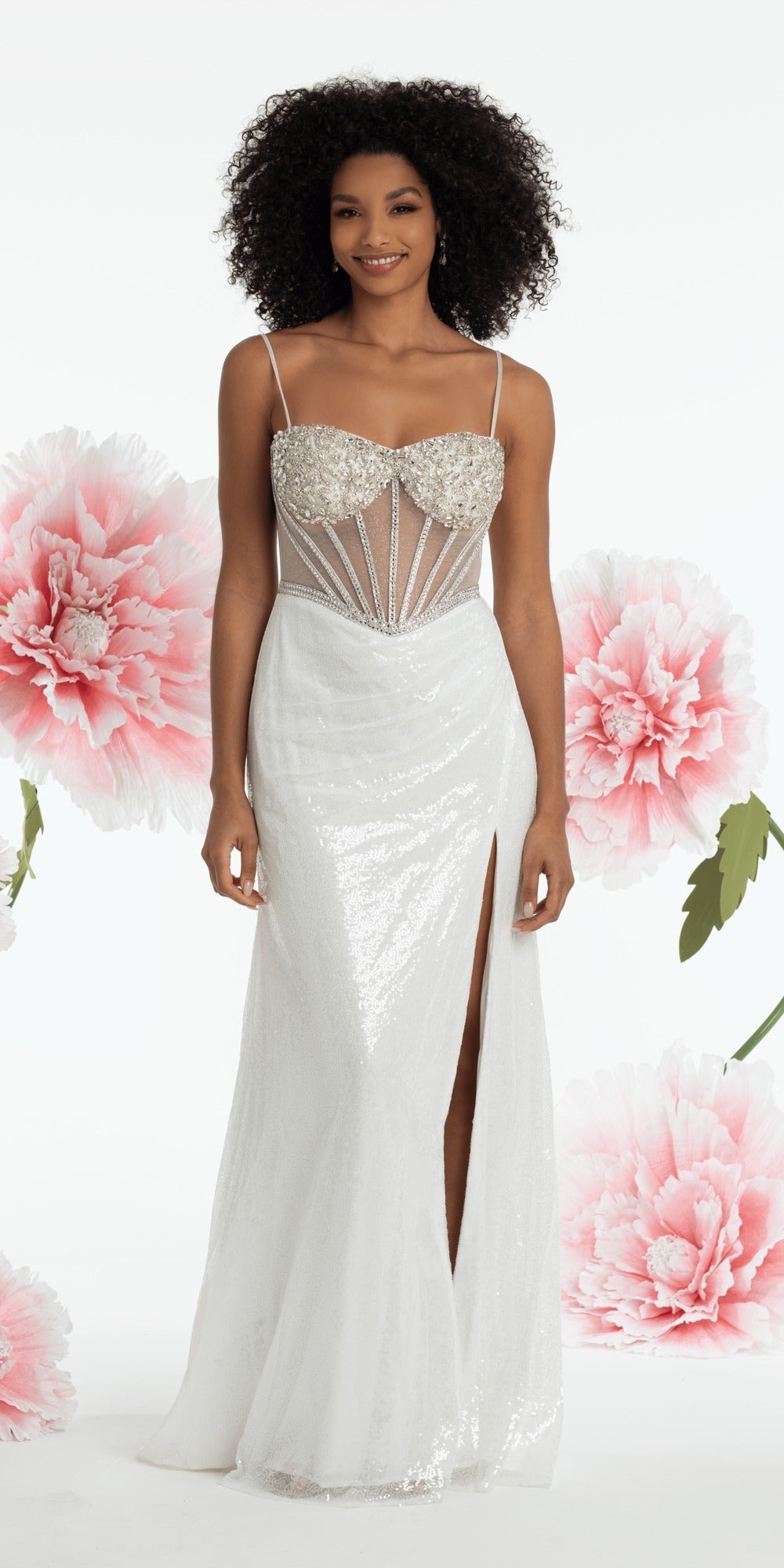 Sweetheart Ruched Print Mesh Tiered A Line Dress
