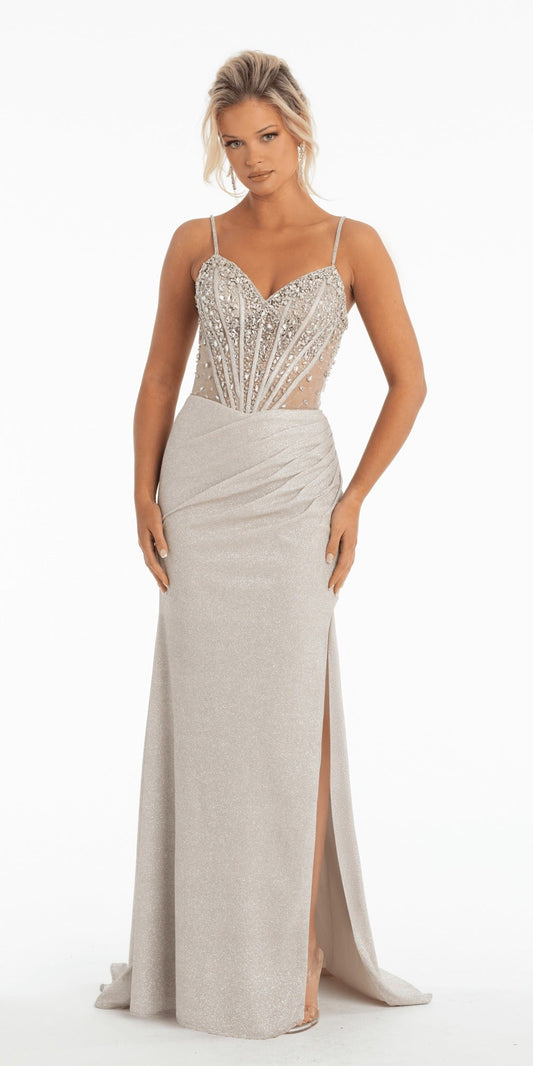 Sequin Embroidered Off the Shoulder Tulle Corset Ballgown
