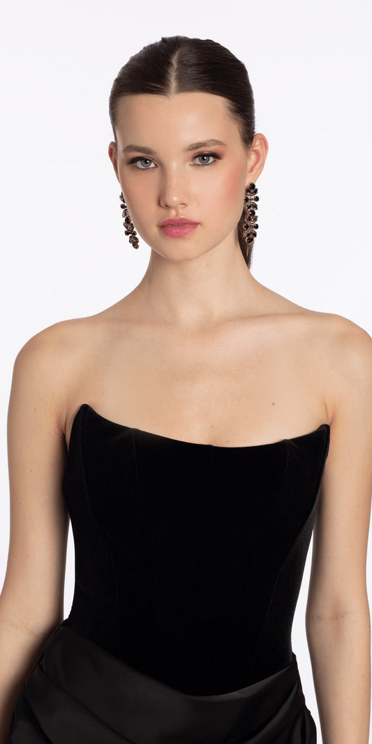 Strapless Pointed Beaded Corset Glitter Tulle Ballgown