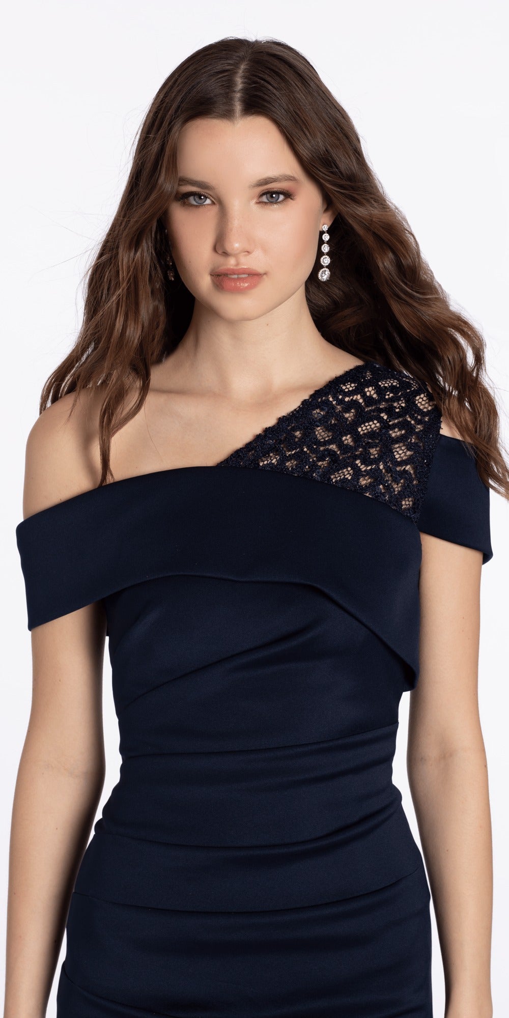 Pointed Strapless Scuba Corset Column Satin Dress