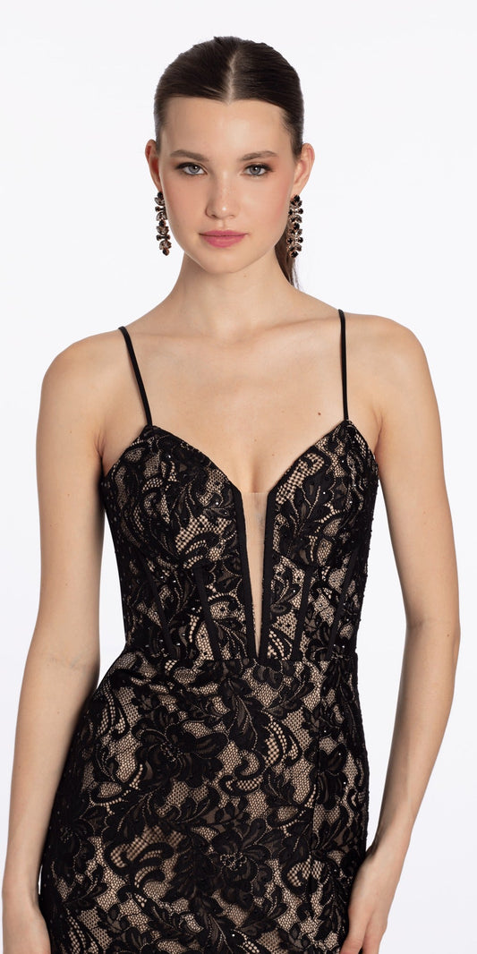 Chiffon Strapless Embroidered Corset Tiered Fit and Flare Dress
