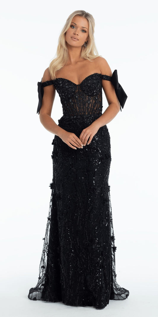Sateen Pleated Strapless Trumpet Dress with Heat Stones