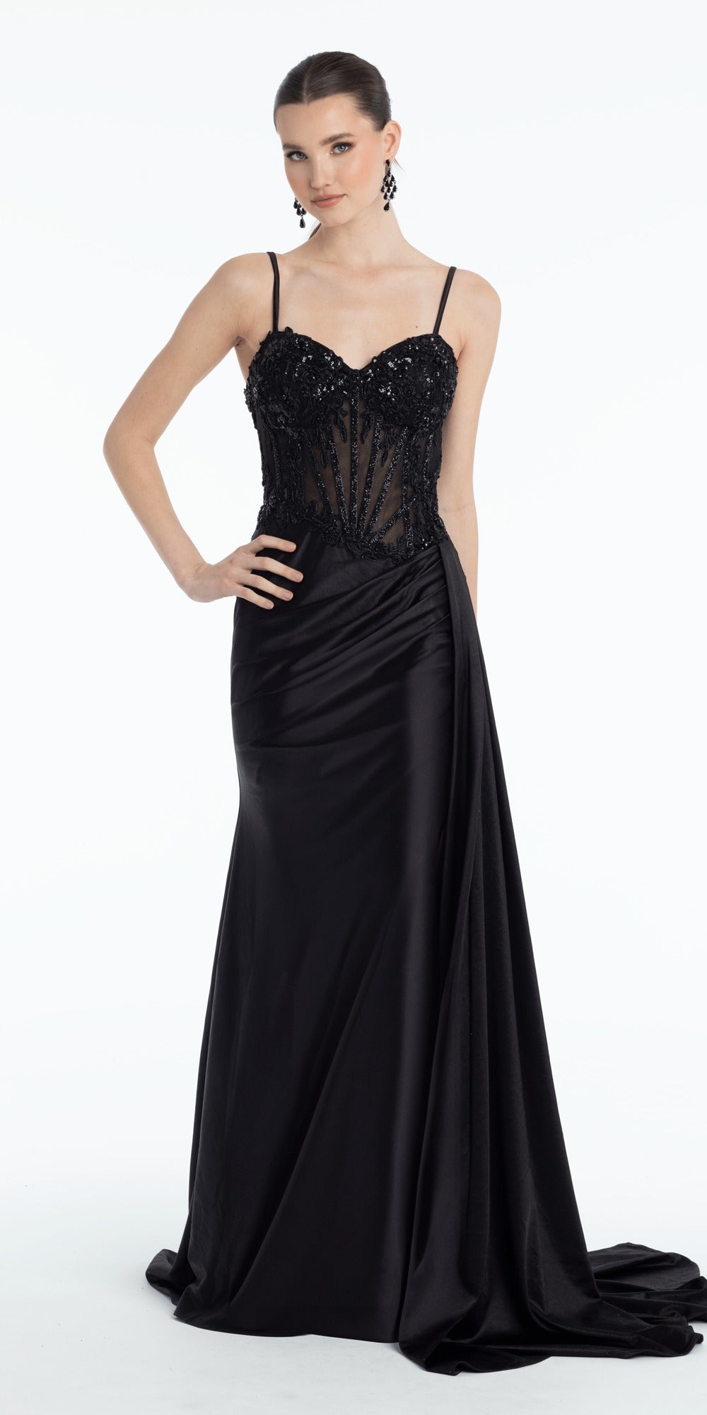 Pleated Strapless Ombre Glitter Mesh A Line Dress