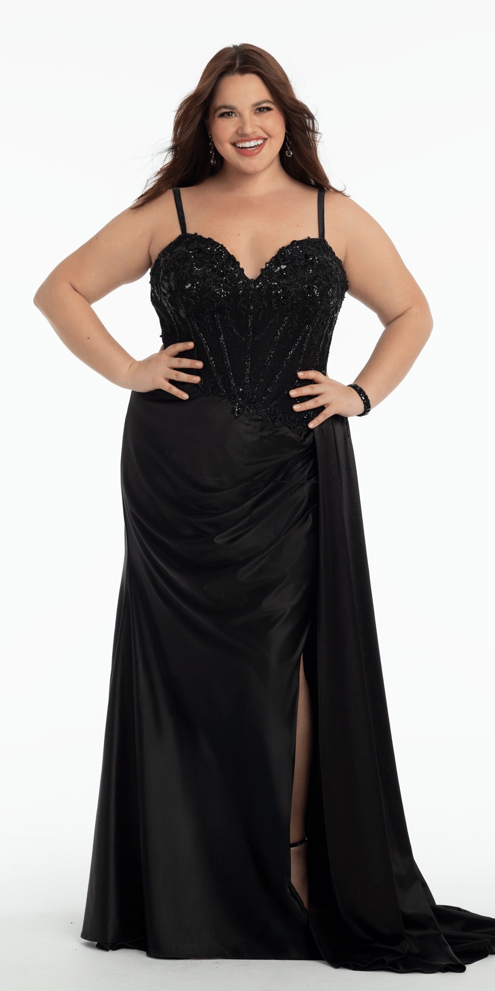 Pearl Accent Floral Embroidered Mesh Corset Mermaid Dress