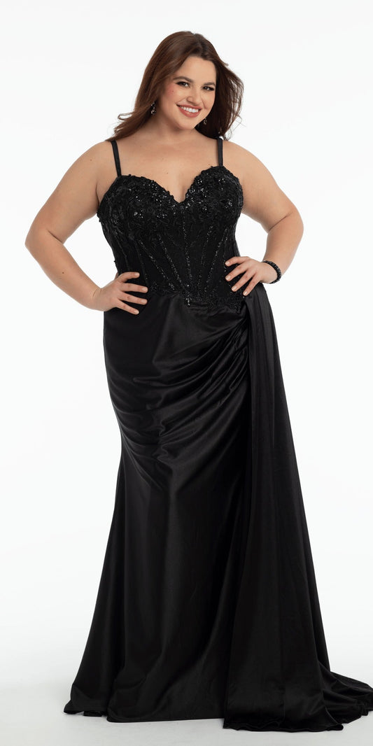 Glitter Butterfly Mesh Cowl Neck Corset Lace Up Back Ballgown