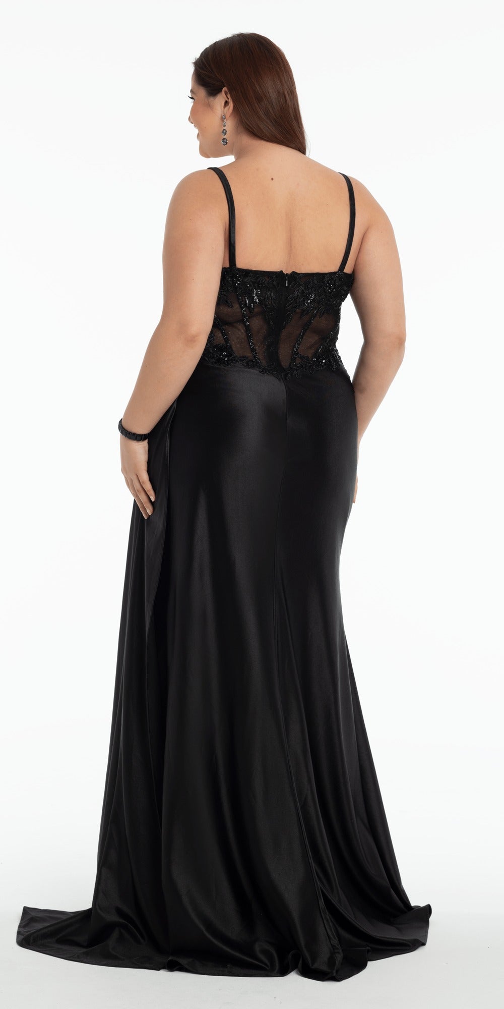 Glitter Butterfly Mesh Cowl Neck Corset Lace Up Back Ballgown