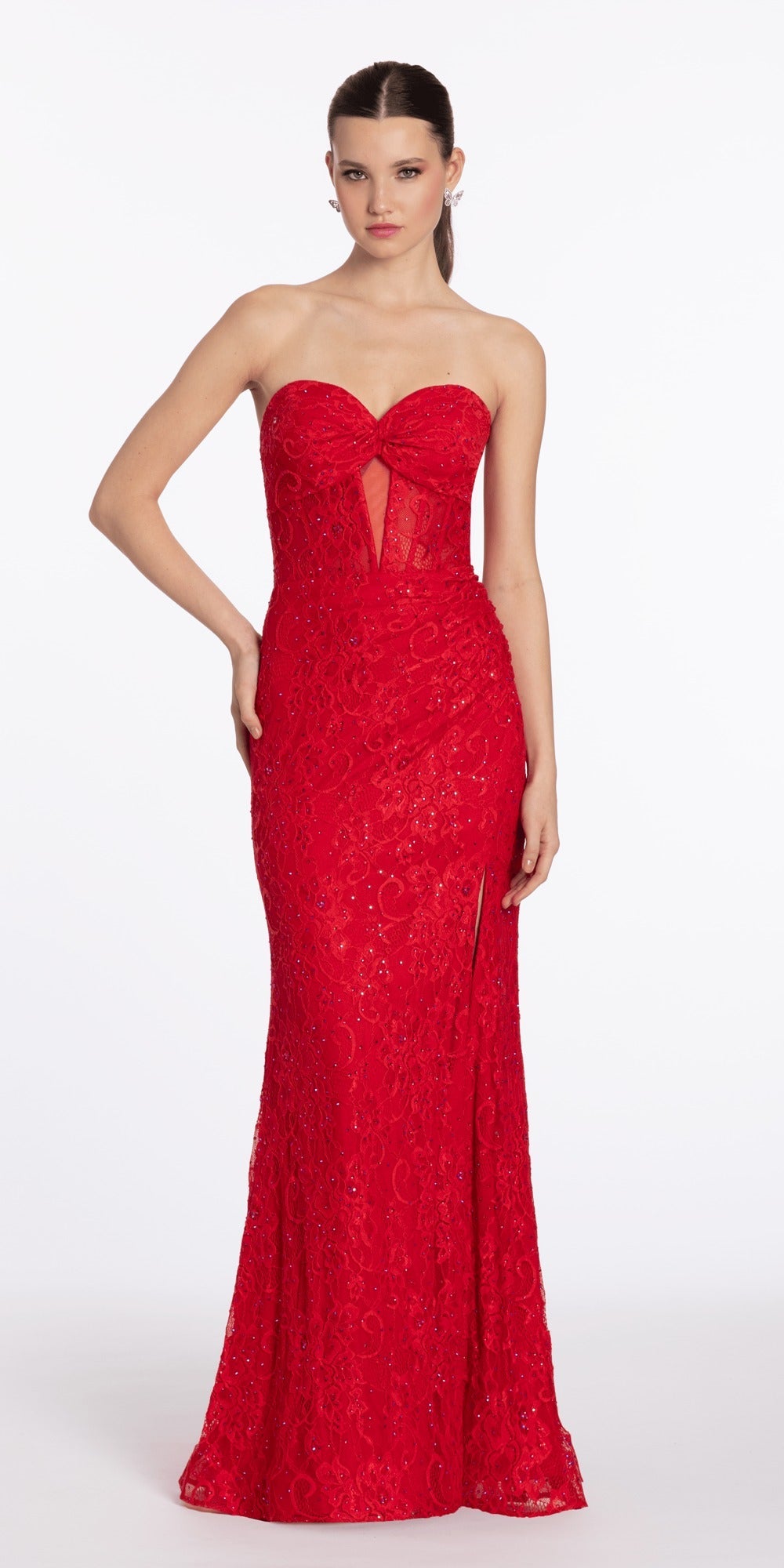 One Shoulder Scuba Column Dress with Organza Ruffle