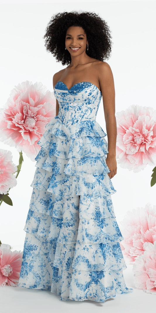 Sweetheart Glitter Jersey Trumpet Dress with Illusion Back Corset