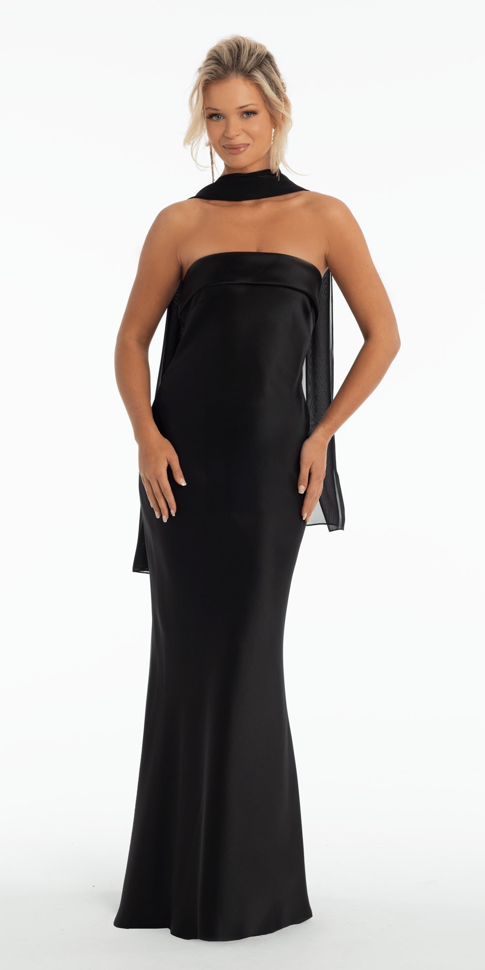 Embroidered Lace Plunge Satin Corset Ballgown with Pockets