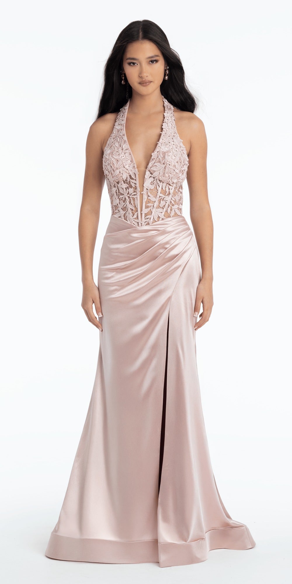 3D Floral Mesh Strappy Back Mermaid Dress with Godets