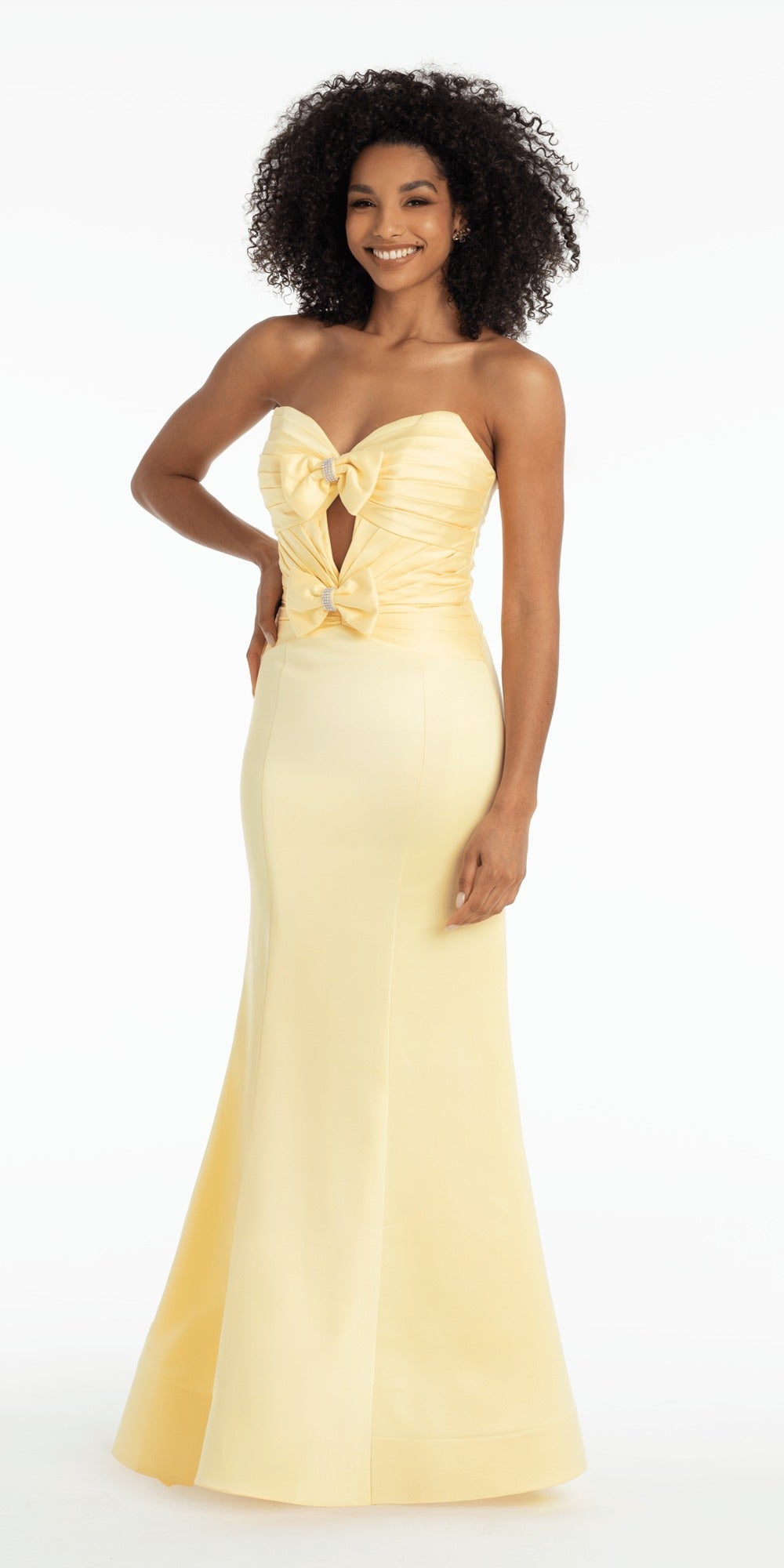 Strapless Rhinestone Stretch Satin Corset Column Dress