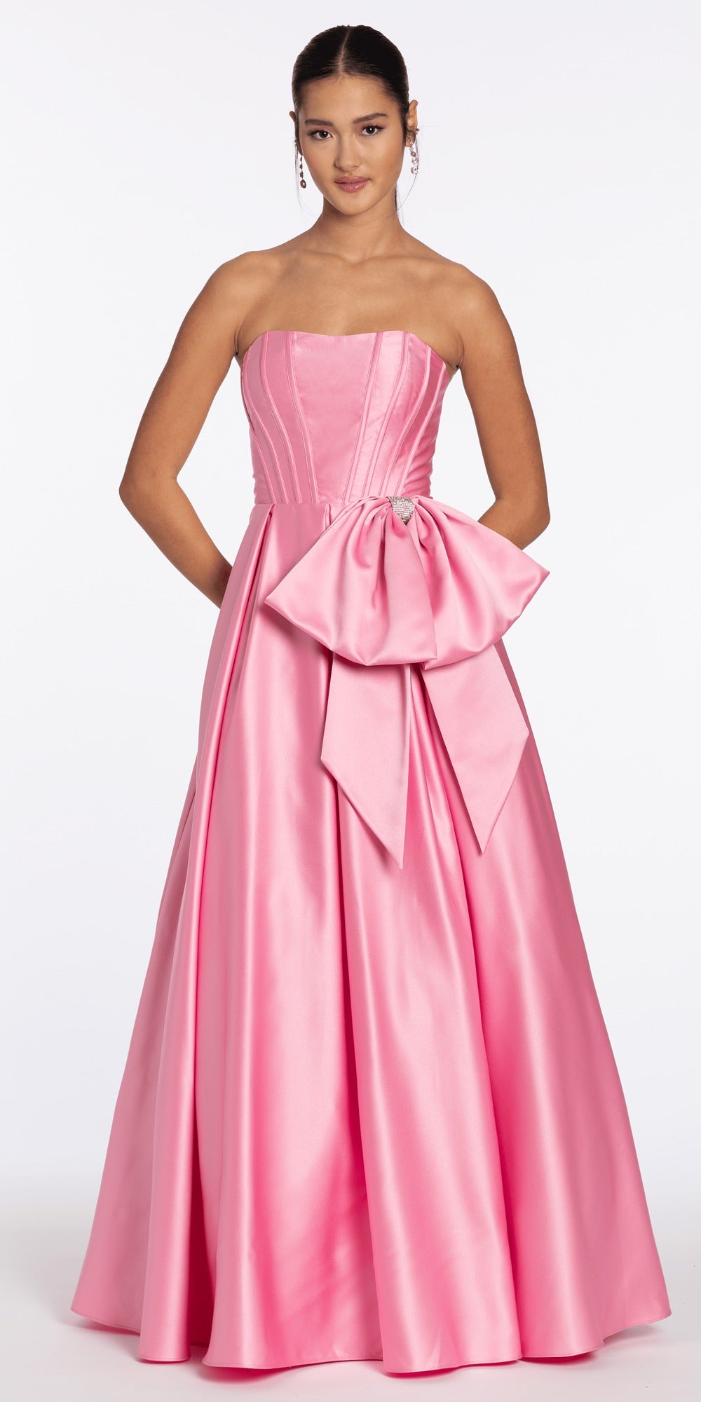 Strapless Corset Foil Column Dress with Ruching
