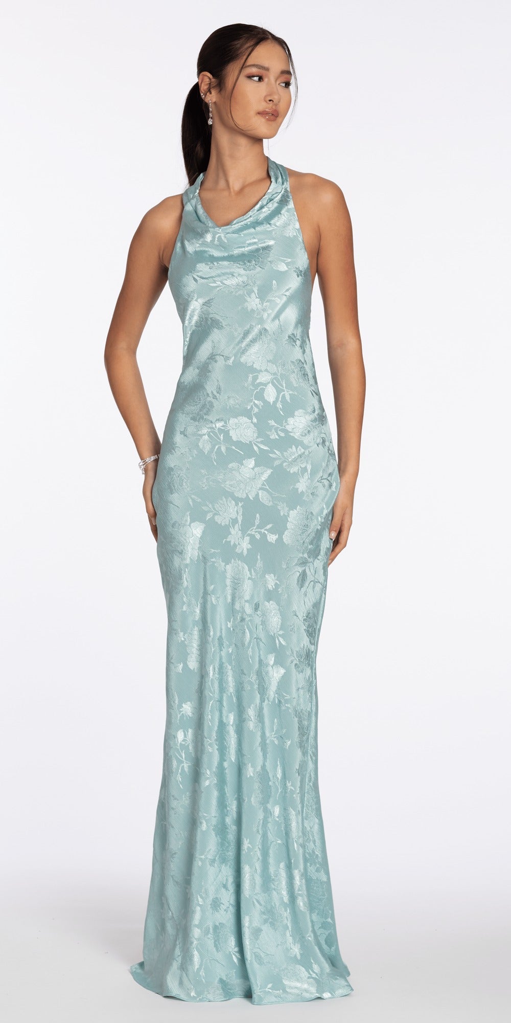 Pleated Organza V Neck Ballgown with 3D Ruffle