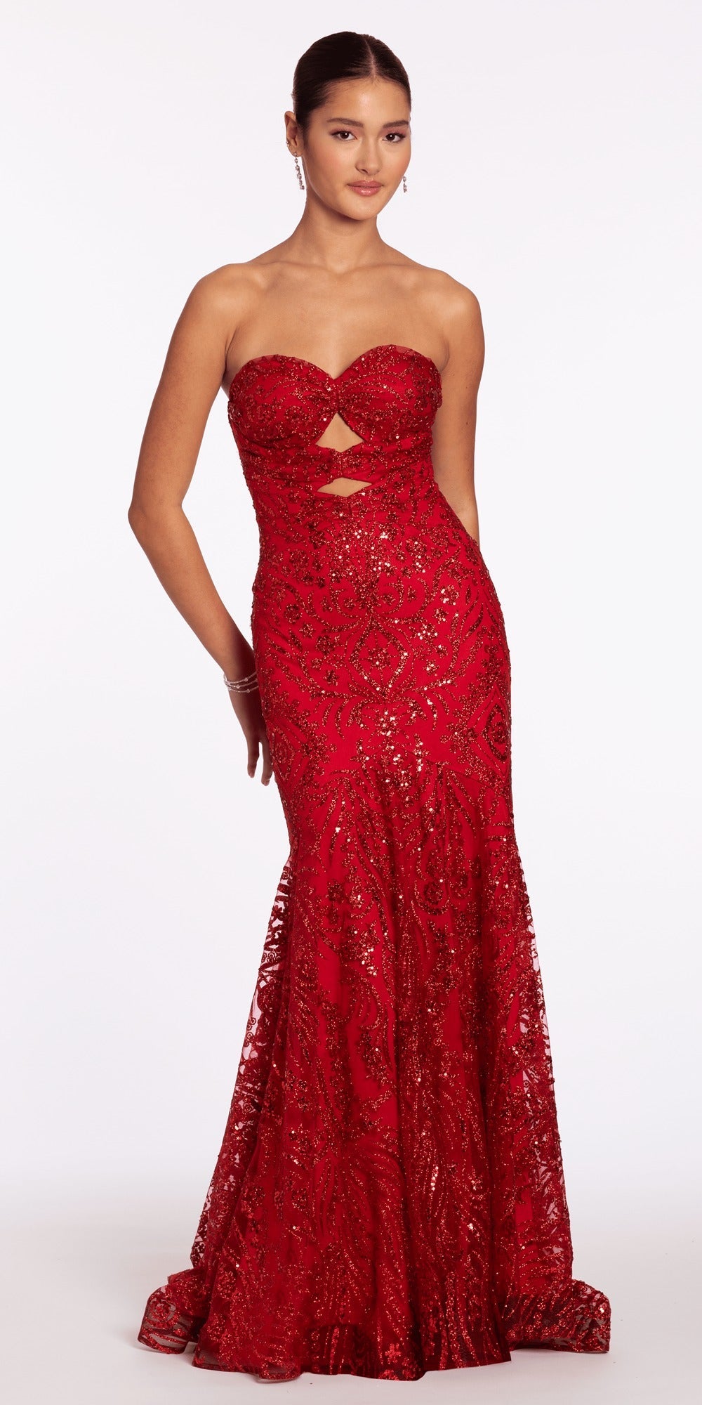 Beaded Ombre Glitter Mesh Ballgown