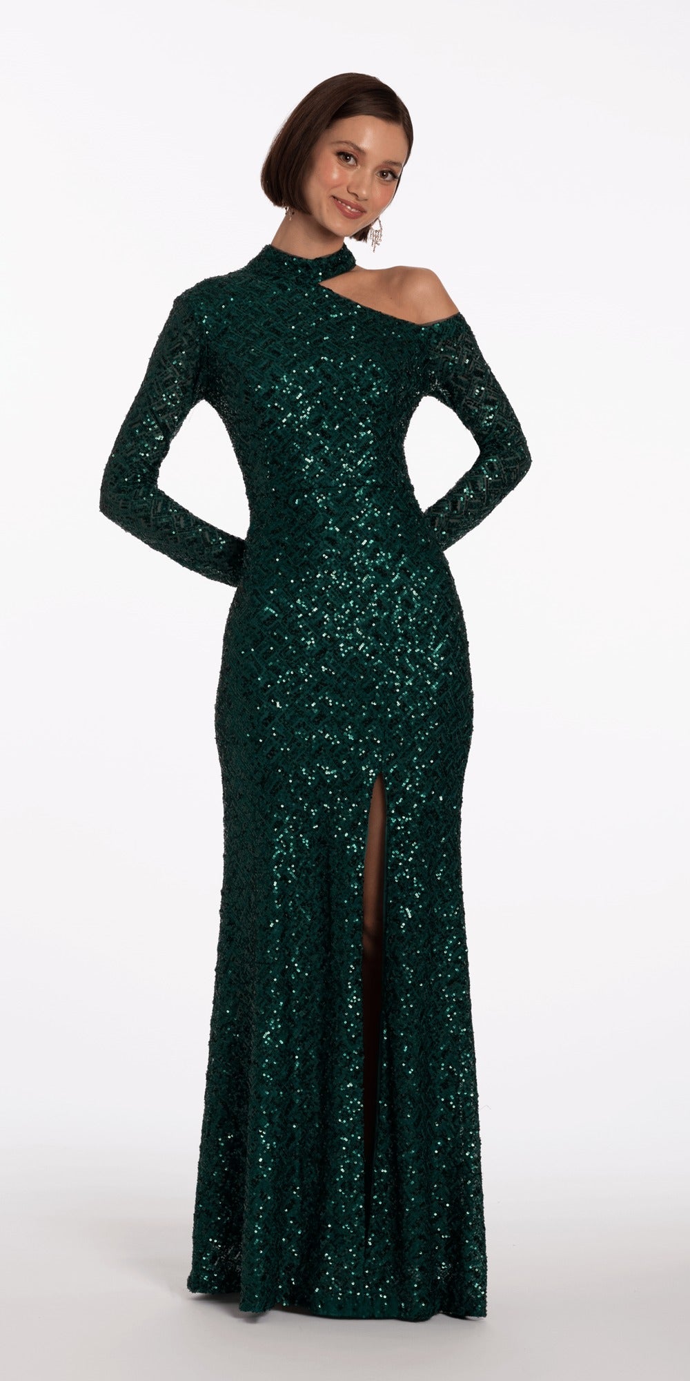 Charmeuse Satin Cutaway Halter Column Dress with Back Ruching