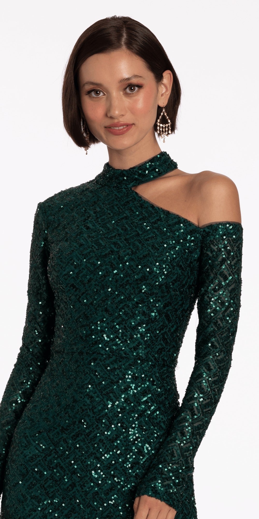 Charmeuse Satin Cutaway Halter Column Dress with Back Ruching